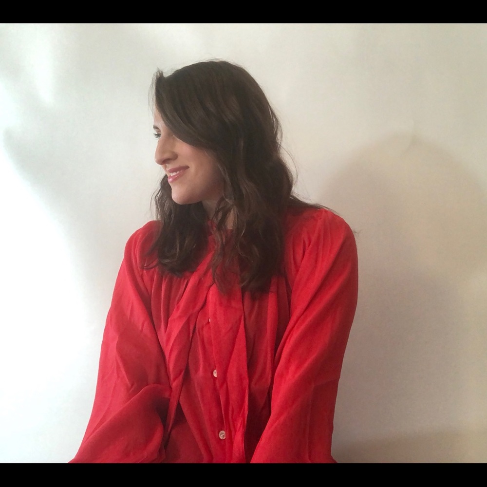 Red Long Sleeve Button-Up Work Blouse NWT